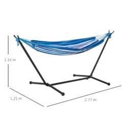 Outsunny Blue Multi- Coloured Hammock With Metal Stand And Carrying Bag. -OUTSUNNY Store 1624275380 18662900