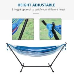 Outsunny Blue Multi- Coloured Hammock With Metal Stand And Carrying Bag. -OUTSUNNY Store 1624275383 40992600