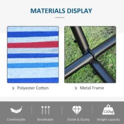 Outsunny Blue Multi- Coloured Hammock With Metal Stand And Carrying Bag. -OUTSUNNY Store 1624275387 10593400