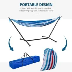 Outsunny Blue Multi- Coloured Hammock With Metal Stand And Carrying Bag. -OUTSUNNY Store 1624275395 82051000