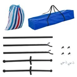 Outsunny Blue Multi- Coloured Hammock With Metal Stand And Carrying Bag. -OUTSUNNY Store 1624275399 10131500