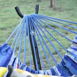 Outsunny Blue Multi- Coloured Hammock With Metal Stand And Carrying Bag. -OUTSUNNY Store 1624275402 90515100