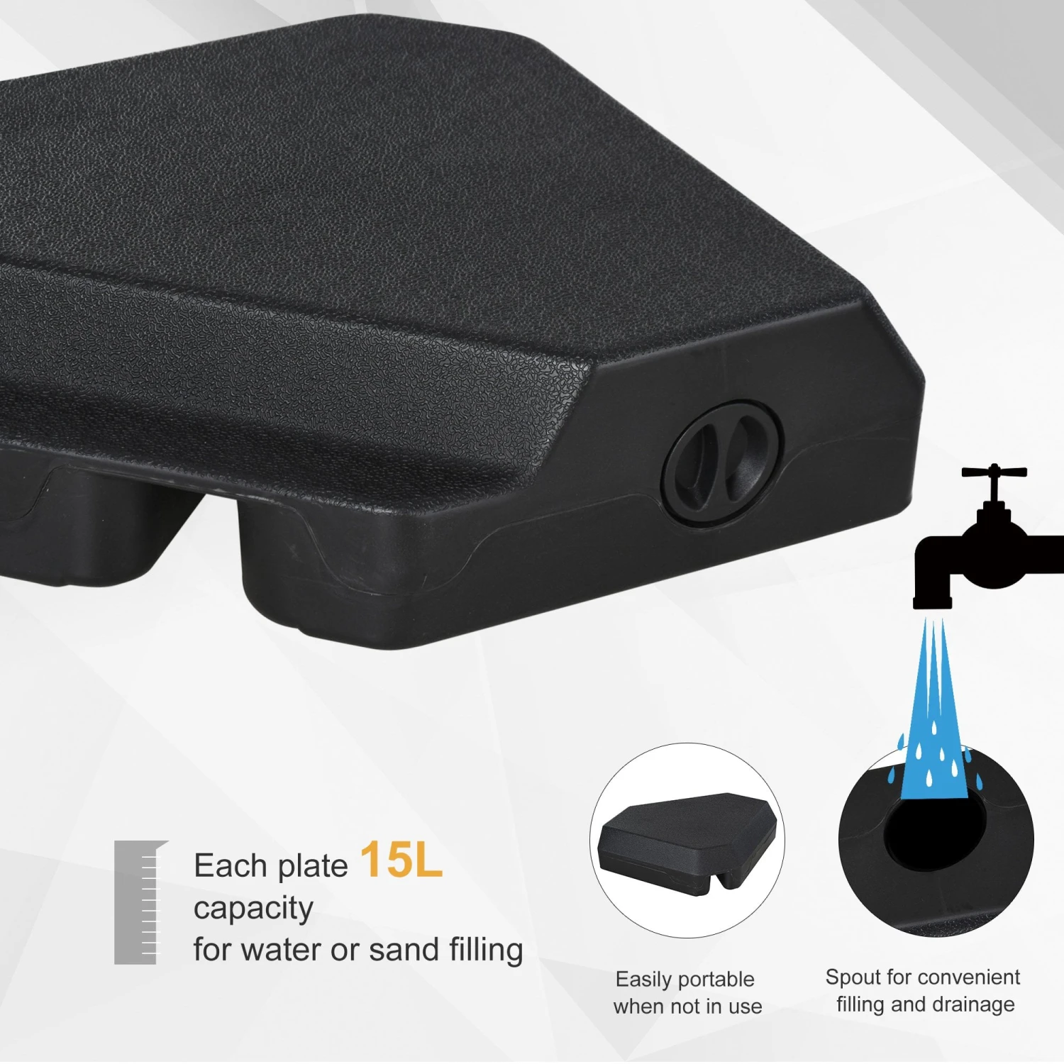 Outsunny 4PCs Fillable Parasol Base W/ Steel Cross Base Garden Umbrella Stand Weight Umbrella Sand Water Plastic Black 8 Outsunny 4PCs Fillable Parasol Base W/ Steel Cross Base Garden Umbrella Stand Weight Umbrella Sand Water Plastic Black - Image 8