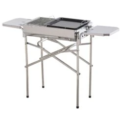 Outsunny Large Stainless Steel Charcoal BBQ Grill - Silver