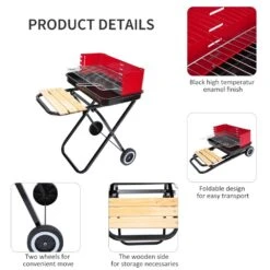 Outsunny Outdoor Foldable Charcoal BBQ Grill With Wheels - Red / Black -OUTSUNNY Store 1624275775 09566700 7791451e 0d8b 49c6 b0af b2b7a1706dec