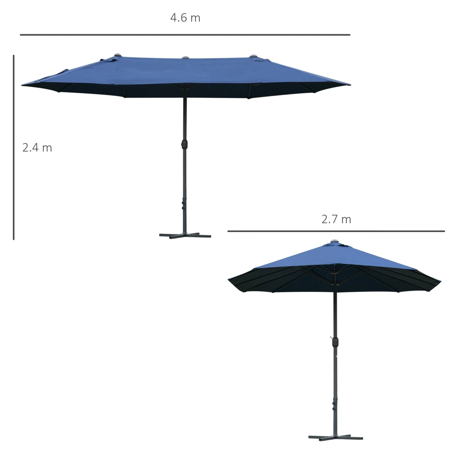Outsunny Double Sided Umbrella Parasol With Cross Base 4.6 M - Blue 3 Outsunny Double Sided Umbrella Parasol With Cross Base 4.6 M - Blue - Image 3