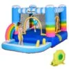 Outsunny Kids Bouncy Castle House Inflatable Trampoline Water Pool 2 In 1 With Blower For Kids Age 3-12 Rainbow Design