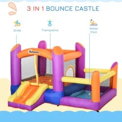 Outsunny Bouncy Castle With Trampoline & Slide 3in1 - Multi Colour -OUTSUNNY Store 1645286964 32618700