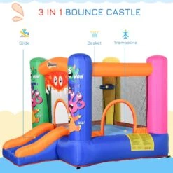 Outsunny Kids Bounce Castle House Inflatable Trampoline Slide Basket With Inflator For Kids Age 3-12 Monster Design W/ Carrybag -OUTSUNNY Store 1645287007 52516900