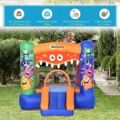 Outsunny Kids Bounce Castle House Inflatable Trampoline Slide Basket With Inflator For Kids Age 3-12 Monster Design W/ Carrybag -OUTSUNNY Store 1645287012 18423400