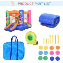 Outsunny Kids Bounce Castle House Inflatable Trampoline Slide Basket With Inflator For Kids Age 3-12 Monster Design W/ Carrybag -OUTSUNNY Store 1645287020 69810800