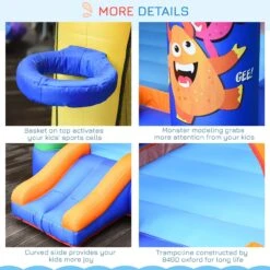 Outsunny Kids Bounce Castle House Inflatable Trampoline Slide Basket With Inflator For Kids Age 3-12 Monster Design W/ Carrybag -OUTSUNNY Store 1645287024 37090400