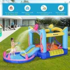 Outsunny Kids Bounce Castle House Inflatable Trampoline Slide Water Pool 3 In 1 With Inflator For Kids Age 3-12 Octopus Design W/ Carrybag -OUTSUNNY Store 1645287048 46504000
