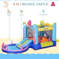 Outsunny Kids Bounce Castle House Inflatable Trampoline Slide Water Pool 3 In 1 With Inflator For Kids Age 3-12 Octopus Design W/ Carrybag -OUTSUNNY Store 1645287053 59065700