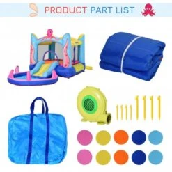 Outsunny Kids Bounce Castle House Inflatable Trampoline Slide Water Pool 3 In 1 With Inflator For Kids Age 3-12 Octopus Design W/ Carrybag -OUTSUNNY Store 1645287061 17711400