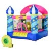 Outsunny Kids Bounce Castle House Inflatable Trampoline Basket With Inflator For Age 3-12 Castle Stars Design