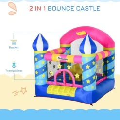 Outsunny Kids Bounce Castle House Inflatable Trampoline Basket With Inflator For Age 3-12 Castle Stars Design -OUTSUNNY Store 1645287088 81441500