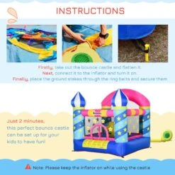 Outsunny Kids Bounce Castle House Inflatable Trampoline Basket With Inflator For Age 3-12 Castle Stars Design -OUTSUNNY Store 1645287096 91543700