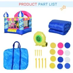 Outsunny Kids Bounce Castle House Inflatable Trampoline Basket With Inflator For Age 3-12 Castle Stars Design -OUTSUNNY Store 1645287100 69237100