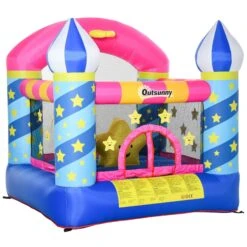 Outsunny Kids Bounce Castle House Inflatable Trampoline Basket With Inflator For Age 3-12 Castle Stars Design -OUTSUNNY Store 1645287104 22181200
