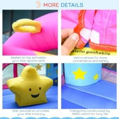 Outsunny Kids Bounce Castle House Inflatable Trampoline Basket With Inflator For Age 3-12 Castle Stars Design -OUTSUNNY Store 1645287108 04854900