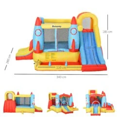 Outsunny Kids Bounce Castle House, 3 In 1 Water Slide And Pool With Inflator, Rocket Design With Carrybag -OUTSUNNY Store 1645287126 30224400