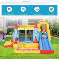Outsunny Kids Bounce Castle House, 3 In 1 Water Slide And Pool With Inflator, Rocket Design With Carrybag -OUTSUNNY Store 1645287130 16678500