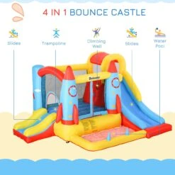 Outsunny Kids Bounce Castle House, 3 In 1 Water Slide And Pool With Inflator, Rocket Design With Carrybag -OUTSUNNY Store 1645287134 11622300