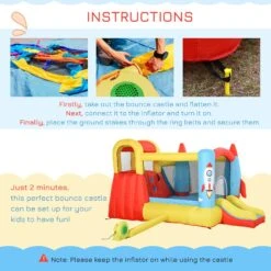 Outsunny Kids Bounce Castle House, 3 In 1 Water Slide And Pool With Inflator, Rocket Design With Carrybag -OUTSUNNY Store 1645287137 87408600