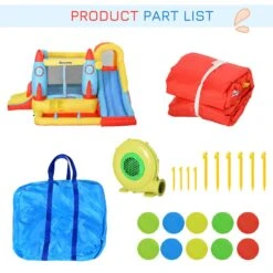 Outsunny Kids Bounce Castle House, 3 In 1 Water Slide And Pool With Inflator, Rocket Design With Carrybag -OUTSUNNY Store 1645287141 44332500