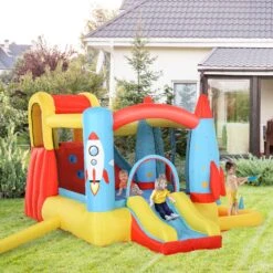 Outsunny Kids Bounce Castle House, 3 In 1 Water Slide And Pool With Inflator, Rocket Design With Carrybag -OUTSUNNY Store 1645287154 05080600