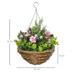 HOMCOM Pack Of 2 Artificial Lisianthus Flowers Hanging Planter With Basket For Indoor Outdoor Decoration Home Garden -OUTSUNNY Store 1645425321 33518300