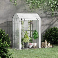 Outsunny Mini Greenhouse 100x80x150cm - White -OUTSUNNY Store 1FA6ff17f5cee16c8 jpg