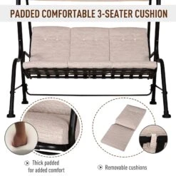Outsunny Steel Frame 3-Seater Outdoor Garden Swing Chair W/ Canopy Beige -OUTSUNNY Store 1Jcde117dc2d3d211