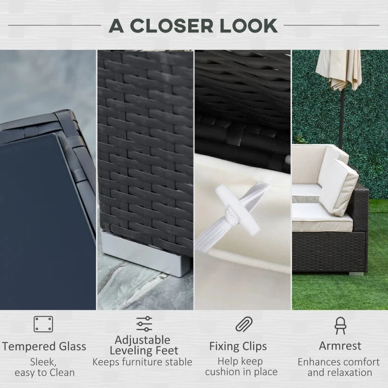 Outsunny Outdoor Rattan Furniture Sectional Sofa Set 7 Piece - Brown & Cream 7 Outsunny Outdoor Rattan Furniture Sectional Sofa Set 7 Piece - Brown & Cream - Image 7