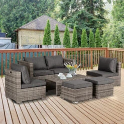 Outsunny Rattan Sofa Set 6 Seater 8 Piece - Grey -OUTSUNNY Store 2Wy6ff17eecc294bf jpg