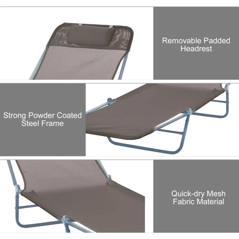 Outsunny Adjustable Sun Bed Lounger - Coffee Brown 5 Outsunny Adjustable Sun Bed Lounger - Coffee Brown - Image 5
