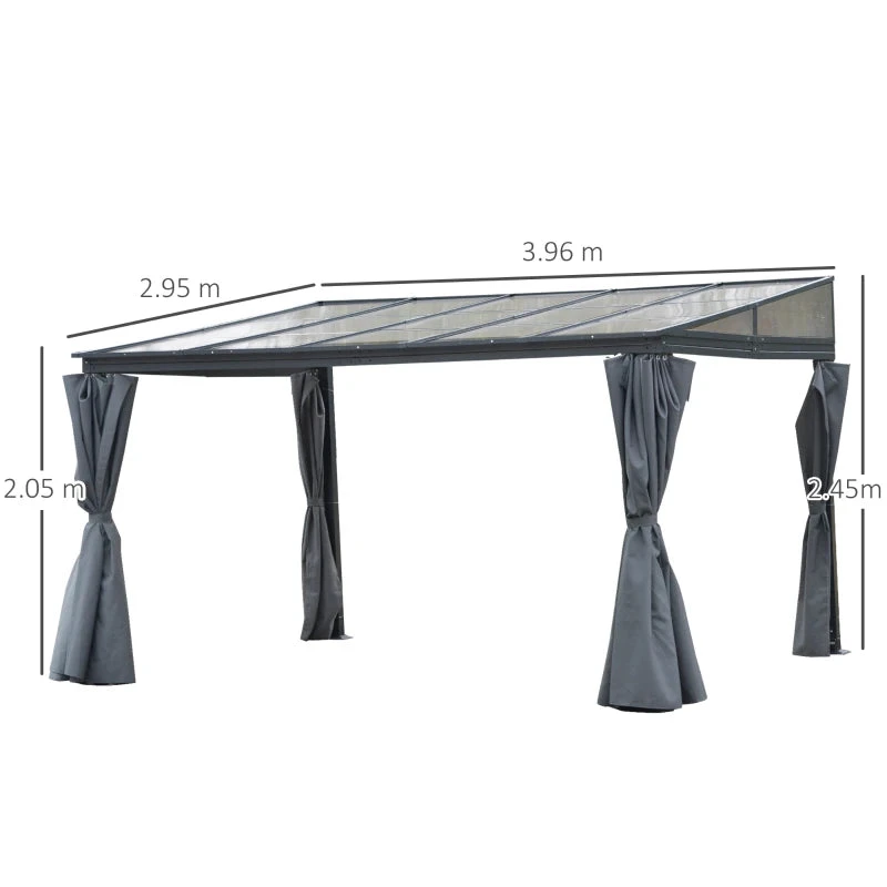 Outsunny Outdoor Lean To Pergola Gazebo 4 X 3m - Grey 3 Outsunny Outdoor Lean To Pergola Gazebo 4 X 3m - Grey - Image 3