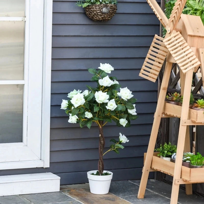 Outsunny Artificial Rose Tree And Planter For Indoor & Outdoor Use - White And Green 9 Outsunny Artificial Rose Tree And Planter For Indoor & Outdoor Use - White And Green - Image 9