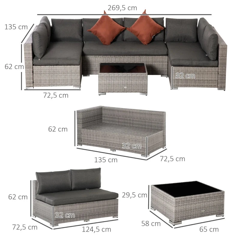 Outsunny Rattan Sofa Set 2.7m - Grey 15 Outsunny Rattan Sofa Set 2.7m - Grey - Image 15