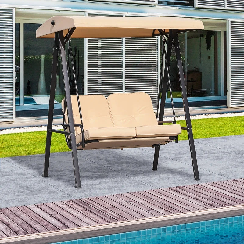 Outsunny 2 Seater Garden Outdoor Swing Chair Lounger Hammock Bench W/ Steel Frame Cushions Adjustable Tilting Canopy Patio Beige 2 Outsunny 2 Seater Garden Outdoor Swing Chair Lounger Hammock Bench W/ Steel Frame Cushions Adjustable Tilting Canopy Patio Beige - Image 2