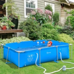 Outsunny Swimming Pool With Steel Frame & Filter 315L X 225W X 75H Cm - Blue -OUTSUNNY Store 3zd5a217dc28a9dd5 jpg