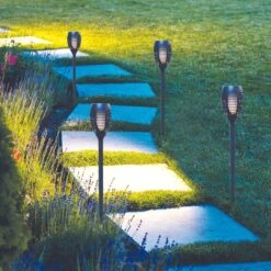 Silver & Stone Outdoor Solar Flickering Flame Torch Garden Stakes - 4 Pack -OUTSUNNY Store 45049482