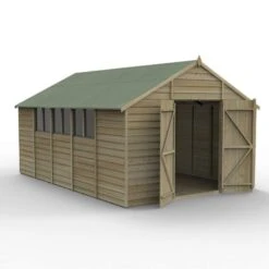 Forest Garden Overlap Pressure Treated 10x15 Apex Shed - Double Door