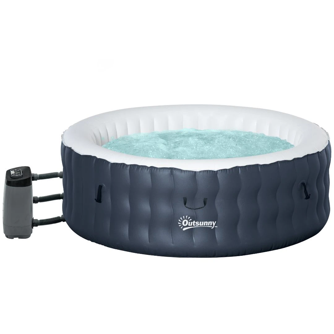 Outsunny Inflatable Hot Tub Spa Round With Cover For 4-6 People 195cm - Dark Blue 1 Outsunny Inflatable Hot Tub Spa Round With Cover For 4-6 People 195cm - Dark Blue