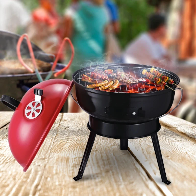 Outsunny Compact Portable Charcoal BBQ Grill - Red 16 Outsunny Compact Portable Charcoal BBQ Grill - Red - Image 16