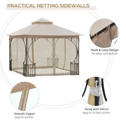 Outsunny 3 X 3(m) Garden Gazebo Patio Party Tent Shelter Outdoor Canopy Double Tier Sun Shade Metal Frame Netting Beigee -OUTSUNNY Store 4ks26417e9069af61 f01cc05e 35e6 4655 8c9c 3f74296b8501