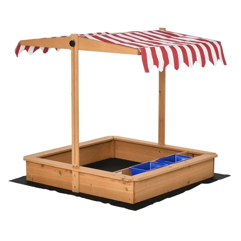 Outsunny Children's Wooden Sandbox With Cover - Wood 1 Outsunny Children's Wooden Sandbox With Cover - Wood