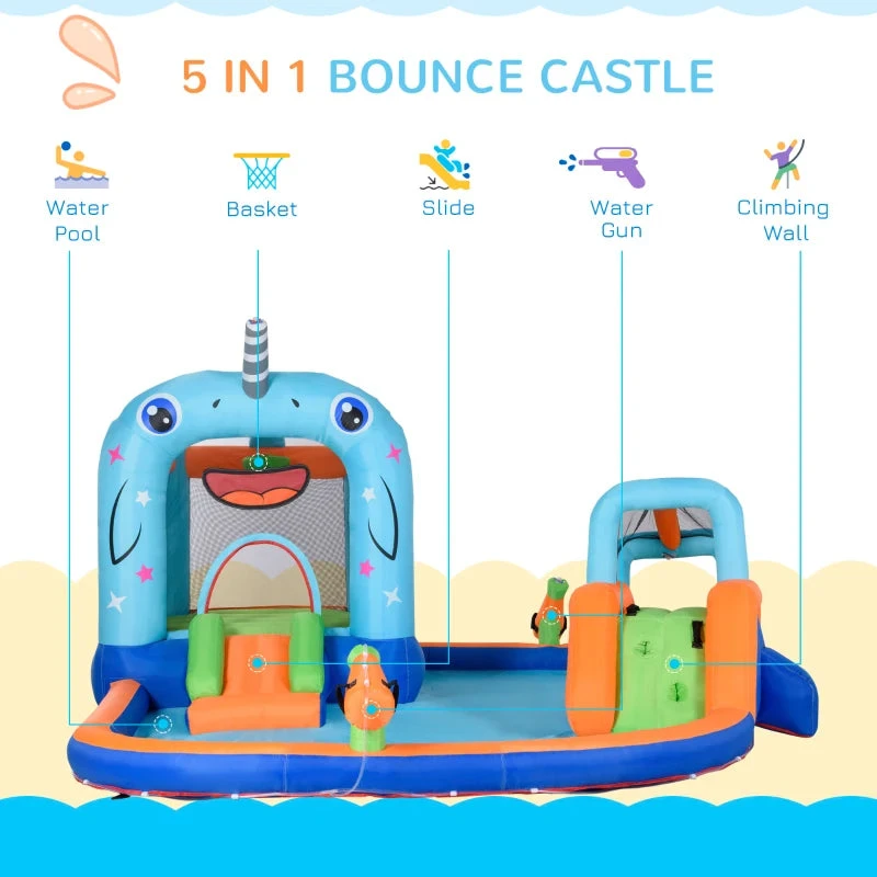 Outsunny Bouncy Castle With Paddling Pool And Sprinkler - Narwhals 4 Outsunny Bouncy Castle With Paddling Pool And Sprinkler - Narwhals - Image 4