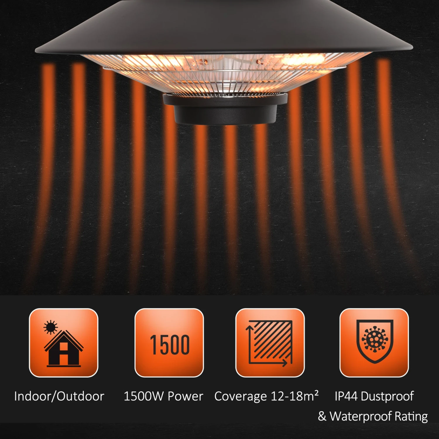 Outsunny 1500W Electric Patio Heater Hanging Heater 5 Outsunny 1500W Electric Patio Heater Hanging Heater - Image 5